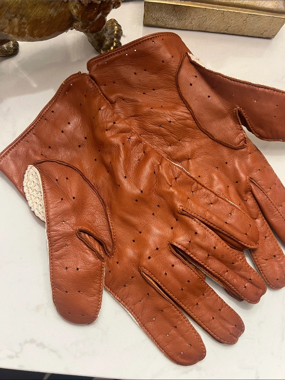 Unisex Maus&Hoffman soft Leather and Cream Knit Driving Gloves made in Italy 🇮🇹